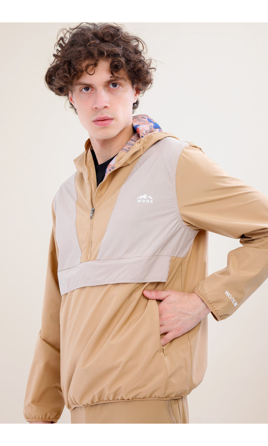 Flow Flex Ultra Hafif Su Geçirmez Hoodie – Bej/Krem (Kum Tepeleri), Çantaya Dönüşen Tasarım