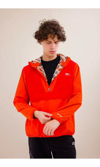 Flow Flex Ultra Hafif Su Geçirmez Hoodie– Kırmızı/Turuncu (Gün Batımı İkilisi), Çantaya Dönüşen Tasarım.