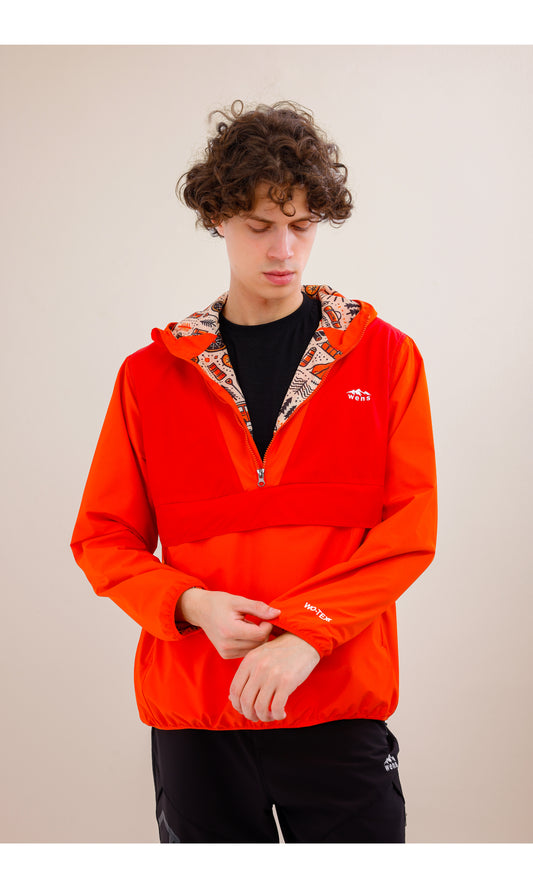 Flow Flex Ultra Hafif Su Geçirmez Hoodie– Kırmızı/Turuncu (Gün Batımı İkilisi), Çantaya Dönüşen Tasarım.