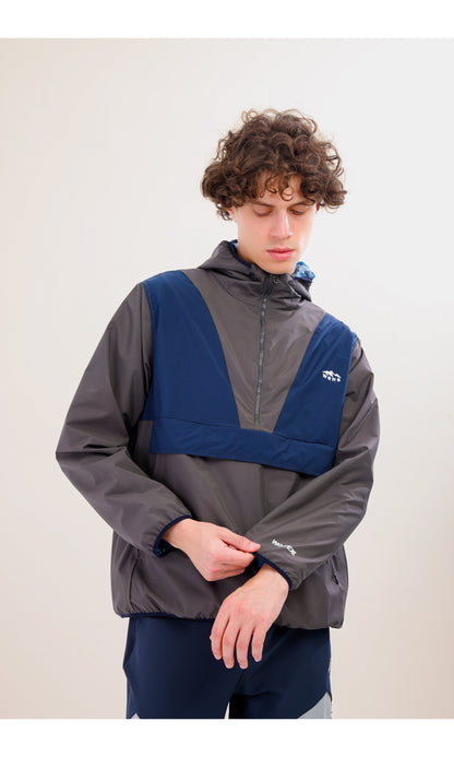 Flow Flex Ultra Hafif Su Geçirmez Hoodie – Gri / Lacivert (Derin Ufuklar), Çantaya Dönüşen Tasarım