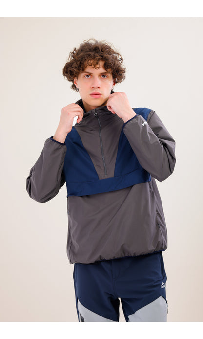 Flow Flex Ultra Hafif Su Geçirmez Hoodie – Gri / Lacivert (Derin Ufuklar), Çantaya Dönüşen Tasarım