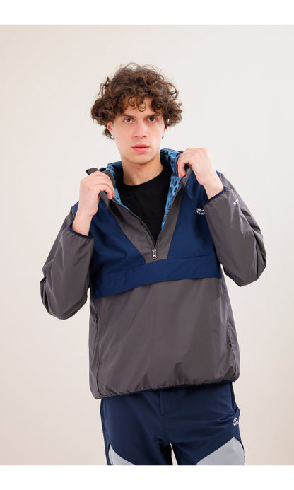 Flow Flex Ultra Hafif Su Geçirmez Hoodie – Gri / Lacivert (Derin Ufuklar), Çantaya Dönüşen Tasarım