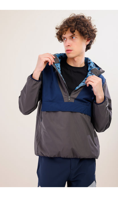 Flow Flex Ultra Hafif Su Geçirmez Hoodie – Gri / Lacivert (Derin Ufuklar), Çantaya Dönüşen Tasarım