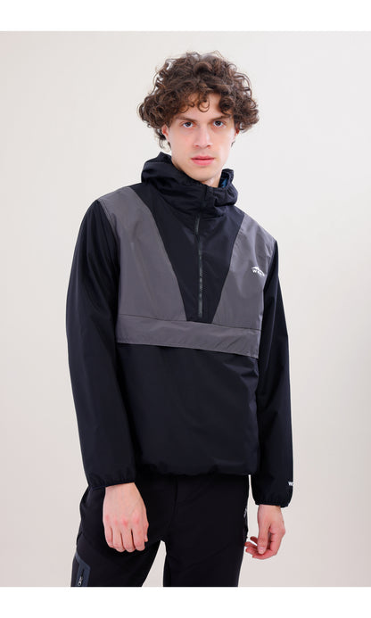 Flow Flex Ultra Hafif Su Geçirmez Hoodie – Siyah/Gri (Gece ve Duman), Çantaya Dönüşen Tasarım