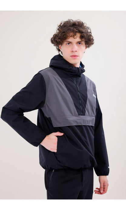 Flow Flex Ultra Hafif Su Geçirmez Hoodie – Siyah/Gri (Gece ve Duman), Çantaya Dönüşen Tasarım