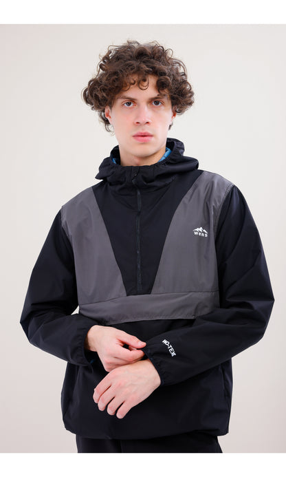 Flow Flex Ultra Hafif Su Geçirmez Hoodie – Siyah/Gri (Gece ve Duman), Çantaya Dönüşen Tasarım