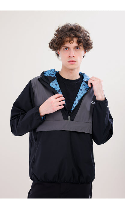 Flow Flex Ultra Hafif Su Geçirmez Hoodie – Siyah/Gri (Gece ve Duman), Çantaya Dönüşen Tasarım