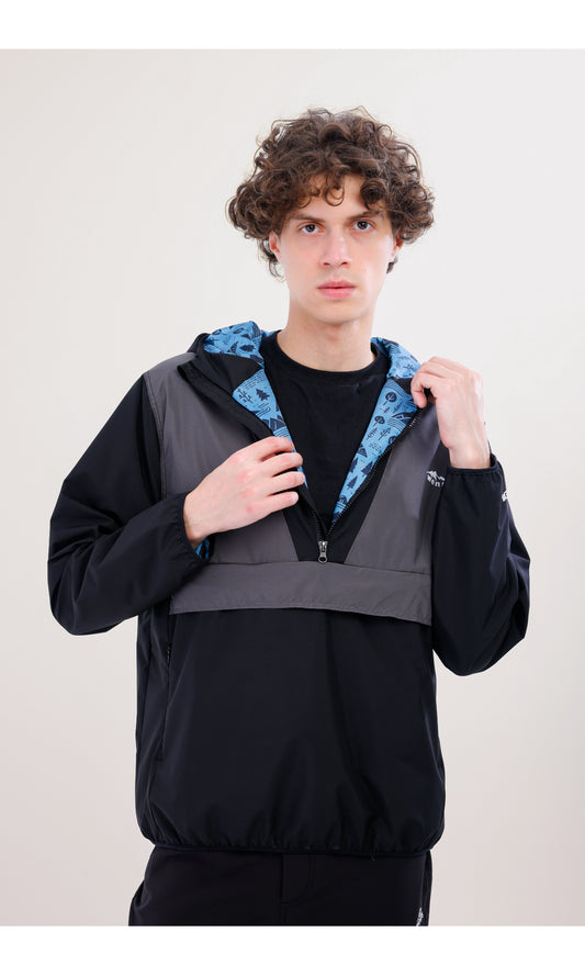 Flow Flex Ultra Hafif Su Geçirmez Hoodie – Siyah/Gri (Gece ve Duman), Çantaya Dönüşen Tasarım