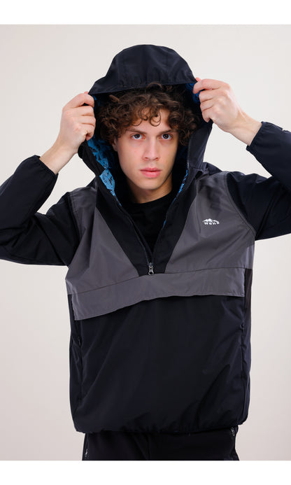 Flow Flex Ultra Hafif Su Geçirmez Hoodie – Siyah/Gri (Gece ve Duman), Çantaya Dönüşen Tasarım